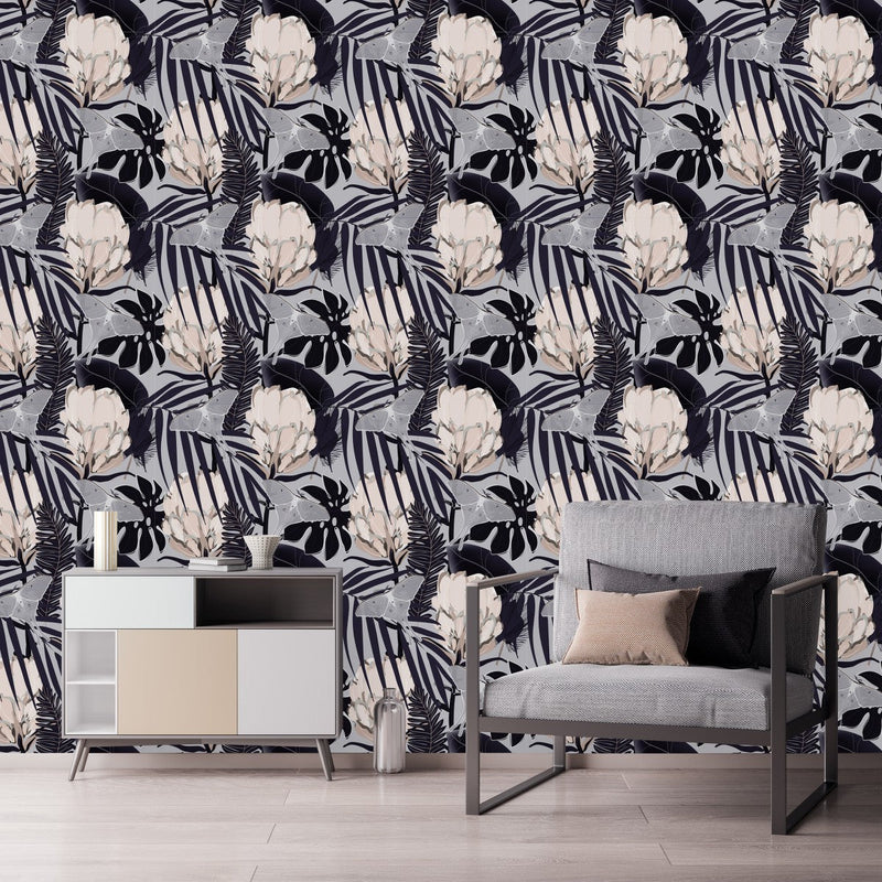 Beige Protea with Dark Leaves Wallpaper