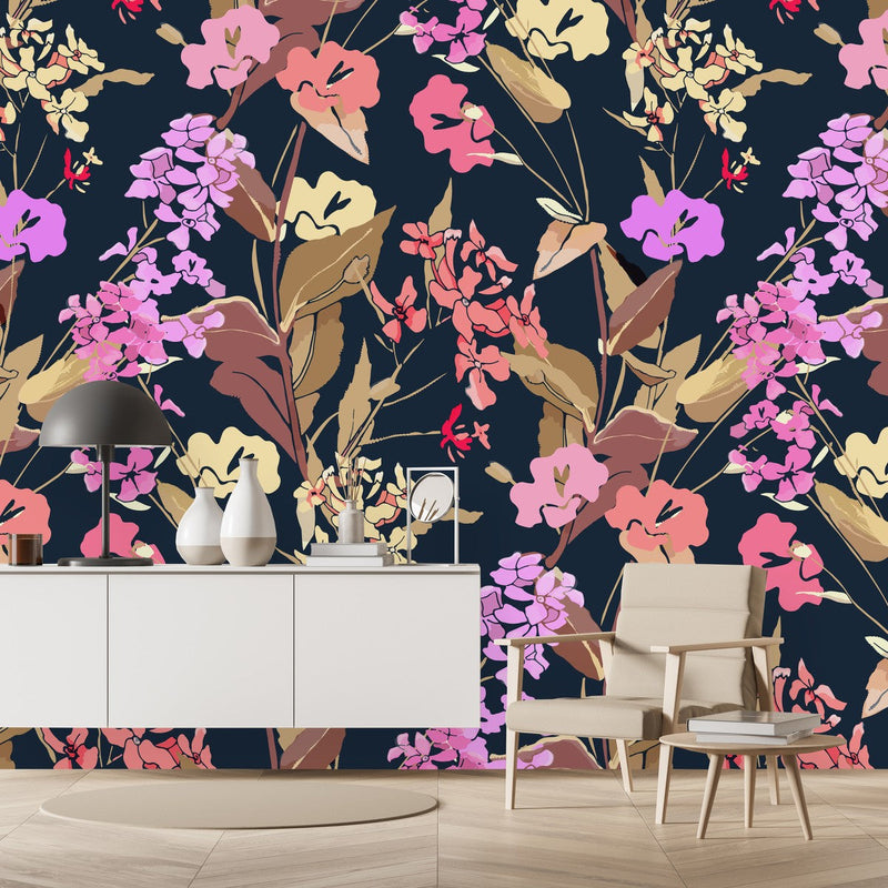 Brightly Pink and Yellow Flowers Wallpaper