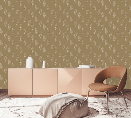 Beige Wallpaper with Feathers