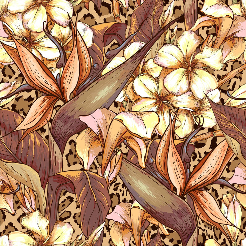 Leopard Wallpaper with Flowers