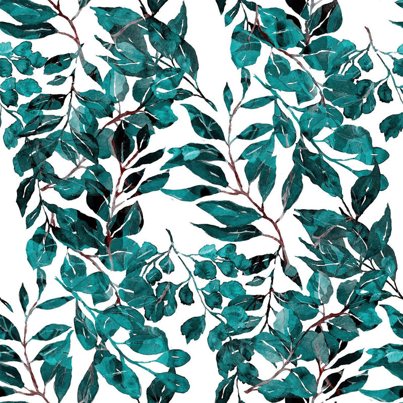 Modish White Wallpaper with Green Leaves Vogue
