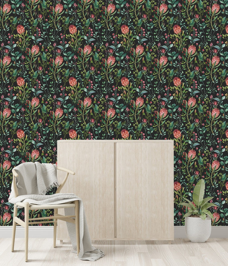 Protea and Raspberries Wallpaper