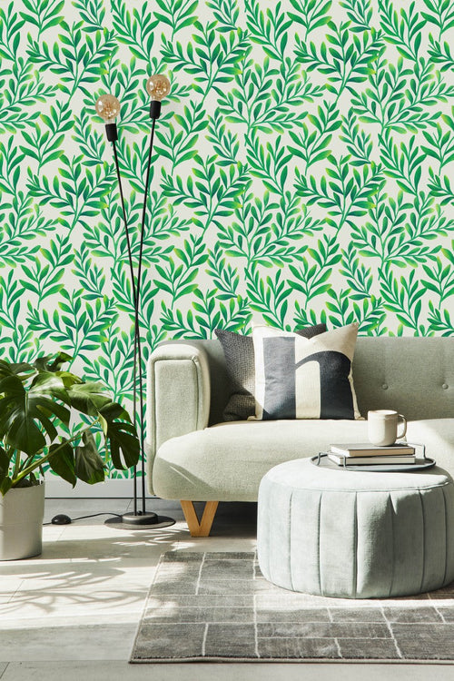 Contemporary Green Leaves Wallpaper Tasteful High-Quality