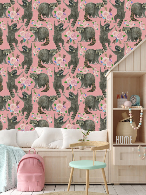 Raccoon with Roses Wallpaper