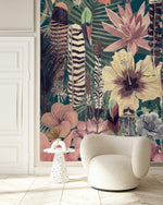 Modish Modern Feathers and Flowers Wallpaper