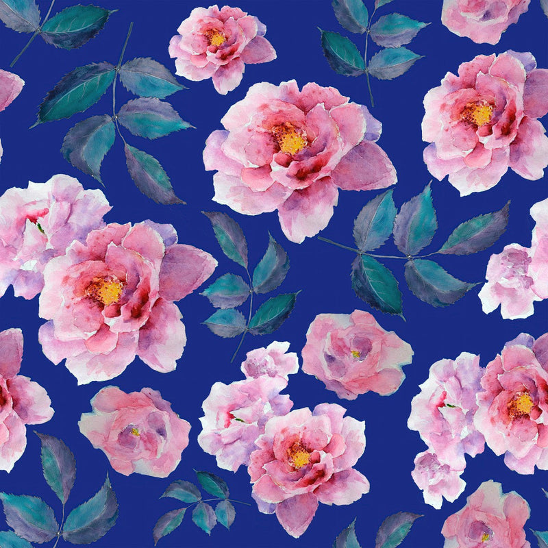 Pink Roses on Blue Wallpaper
