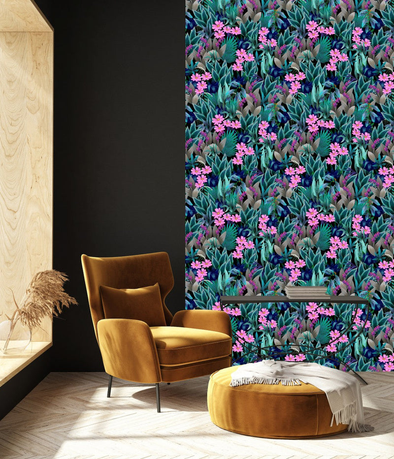 Pink Flowers between Leaves Wallpaper
