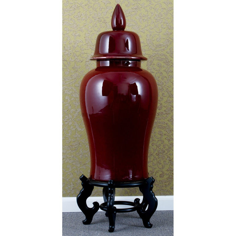 Lovecup Oxblood Red Ginger Jar with Stand and Lid L012