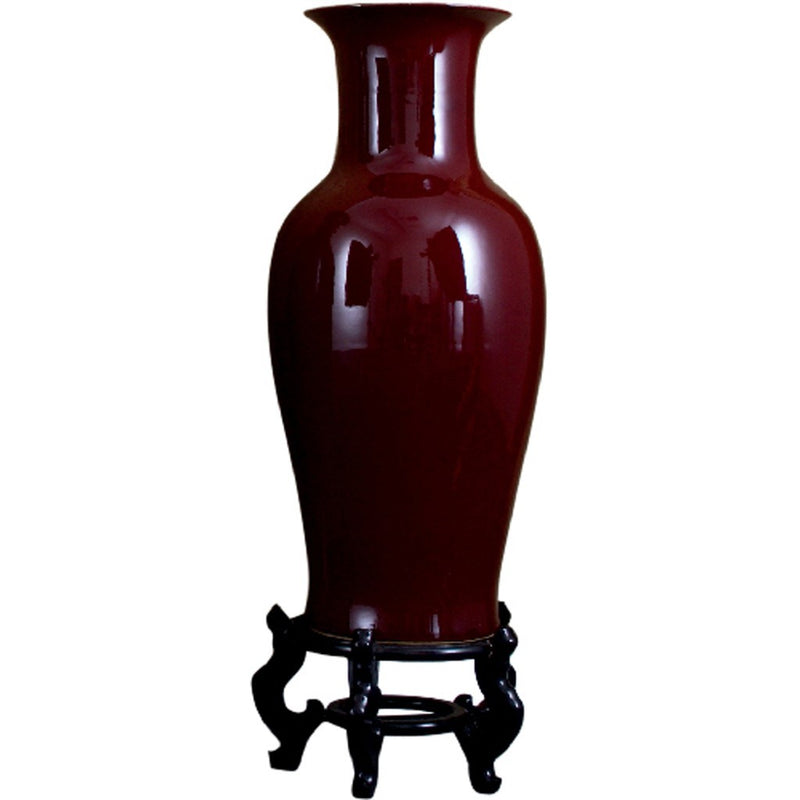 Lovecup Oxblood Red Porcelain Vase on Stand 32.25" Height L024