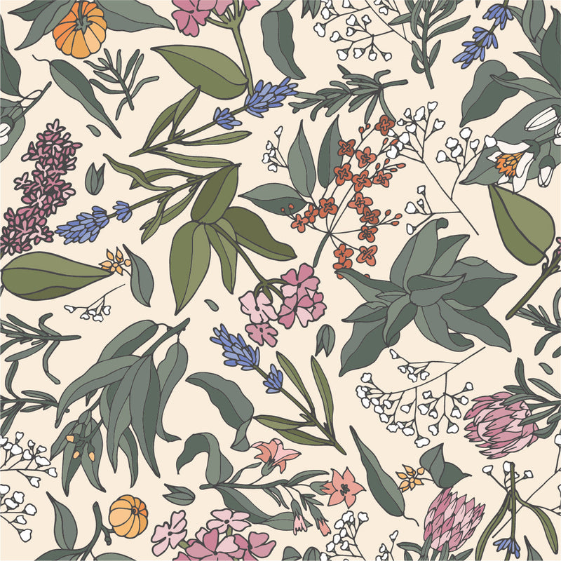 Modish Leaves and Wildflowers Wallpaper Smart
