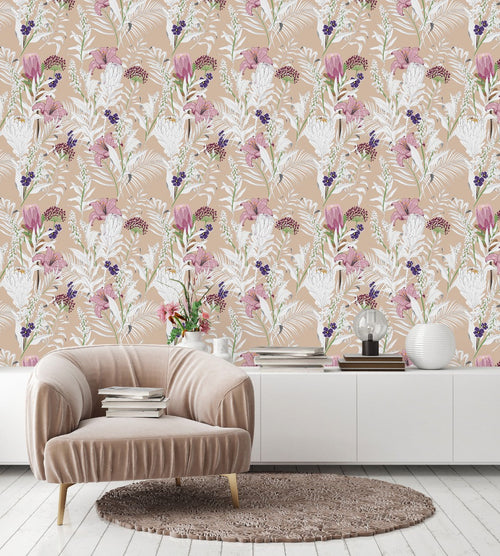 Attractive Beige Floral Wallpaper Fashionable