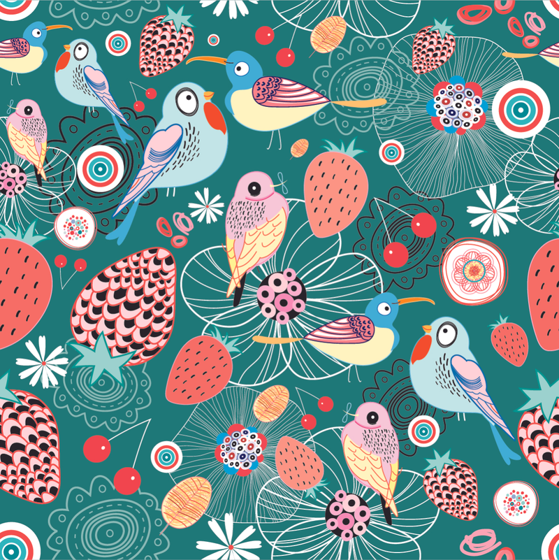 Birds and Strawberries Wallpaper