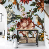 Blue Wallpaper with Flowers and Birds