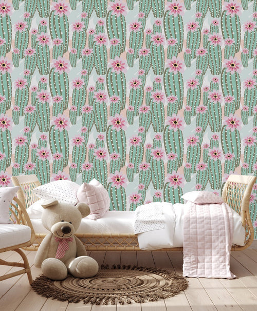 Stylish Cactus with Pink Flowers Wallpaper