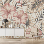 Beige Exotic Flowers Wallpaper