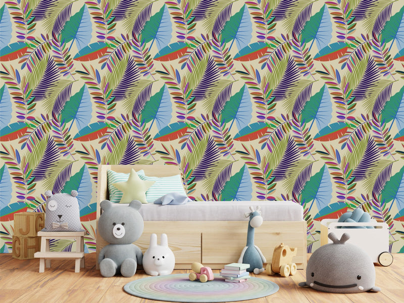 Contemporary Brightly Leaves Wallpaper Chic