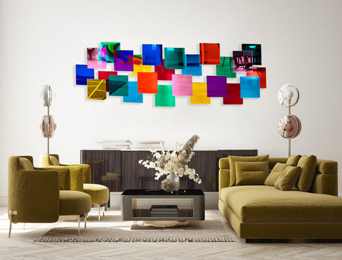 Mirrored Multicolor Cubes Geometric Wall Art 3D