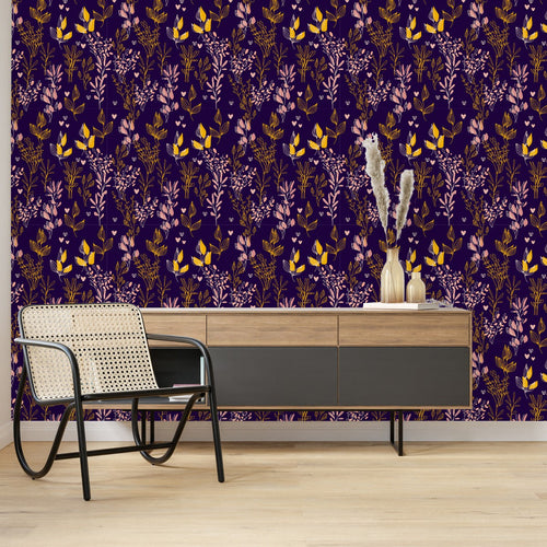 Voguish Dark Wallpaper with Multicolored Leaves Chic