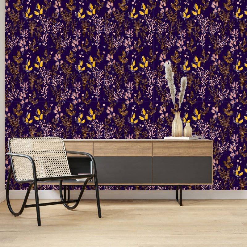 Voguish Dark Wallpaper with Multicolored Leaves Chic