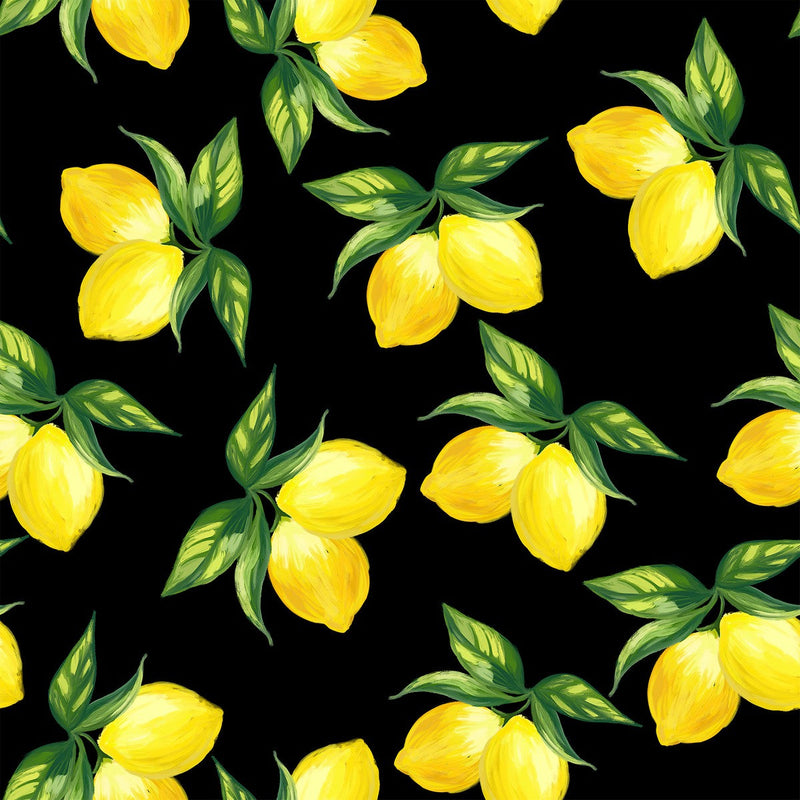 Contemporary Black Wallpaper with Lemons Vogue