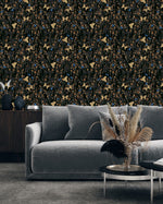 Contemporary Dark Wallpaper with Butterflies Fashionable