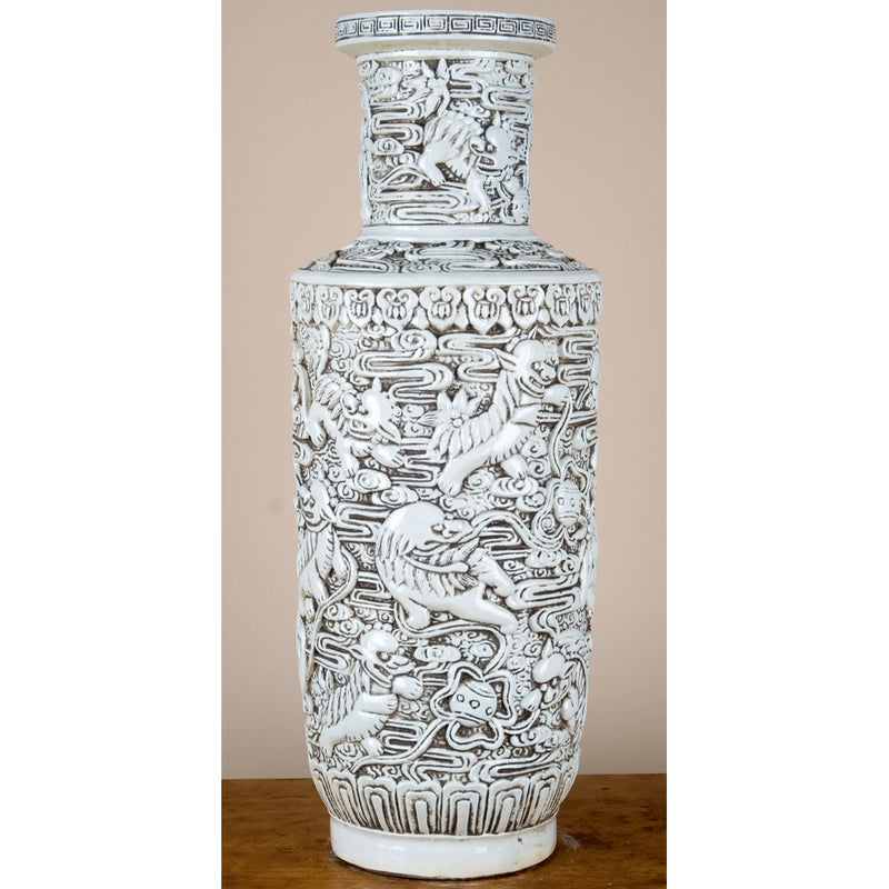 Lovecup Carved Porcelain Vase 27" Tall x 11" Wide