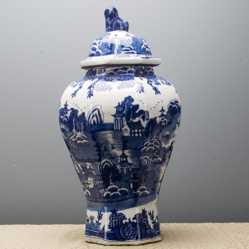 Lovecup BLUE AND WHITE HEXAGONAL TEMPLE JAR L562