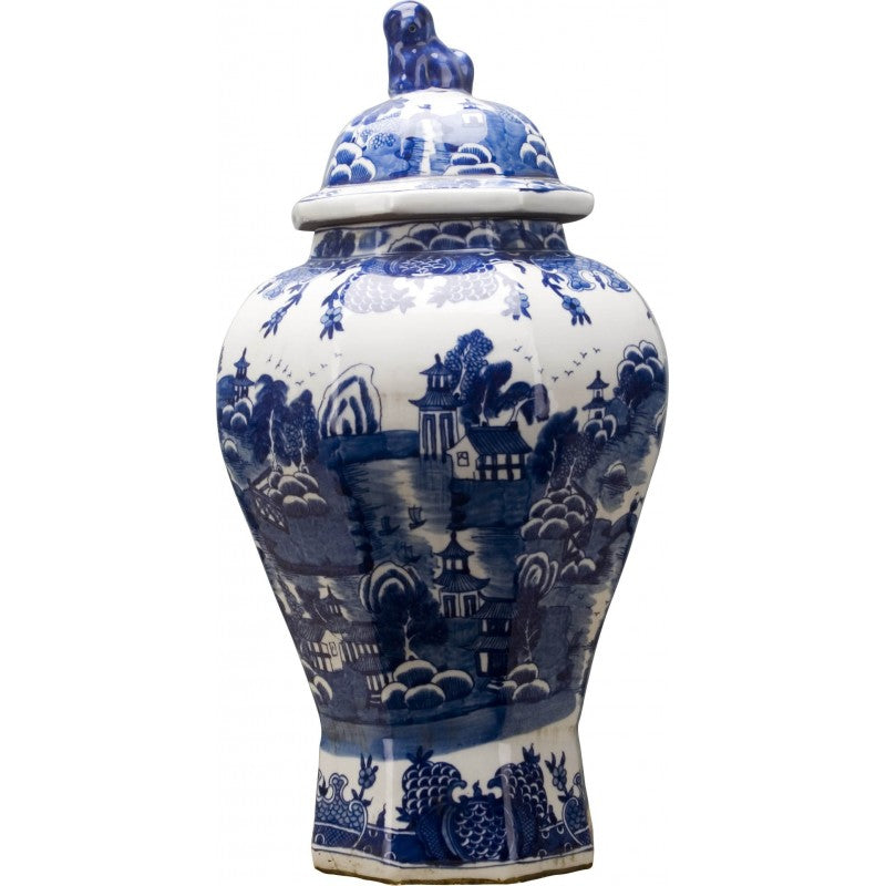 Lovecup BLUE AND WHITE HEXAGONAL TEMPLE JAR L562