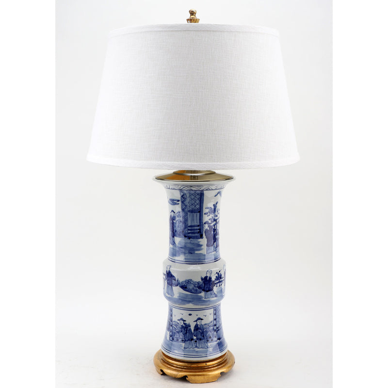 Lovecup Blue and White Classic Vase Lamp with Brass Base L768