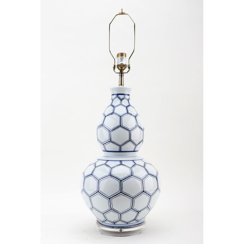 Lovecup Geo Diamond Blue and White Gourd Vase Table Lamp L894