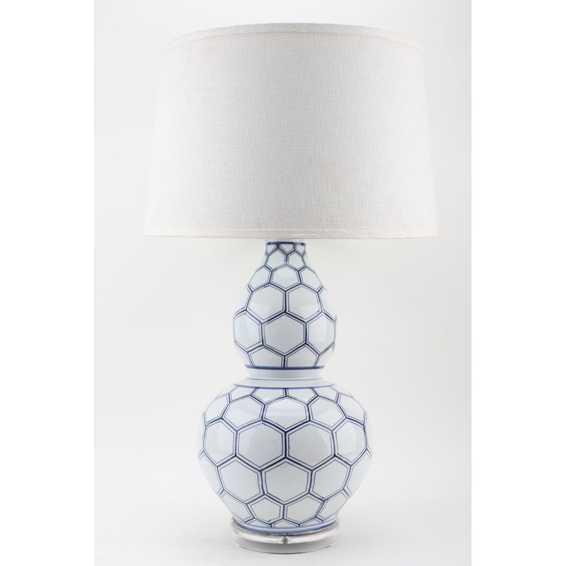 Lovecup Geo Diamond Blue and White Gourd Vase Table Lamp L894