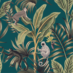 Green Wallpaper with Monkeys