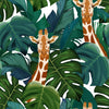 Exotic Leaves with Giraffes Wallpaper