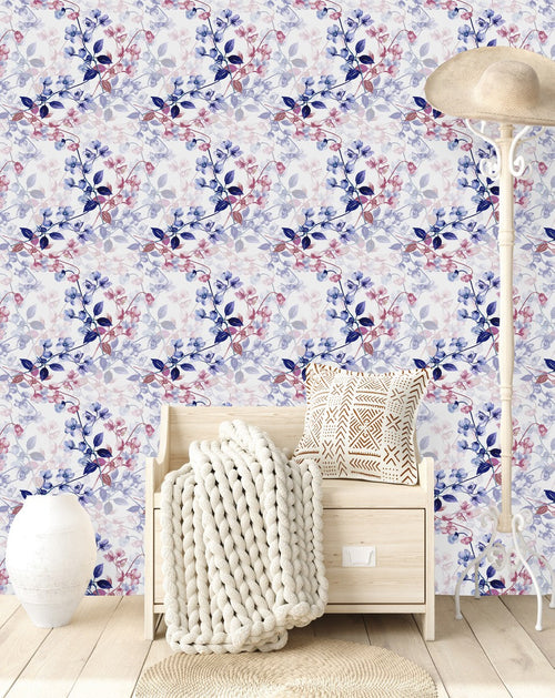 Contemporary Red and Blue Flowers Wallpaper Fashionable
