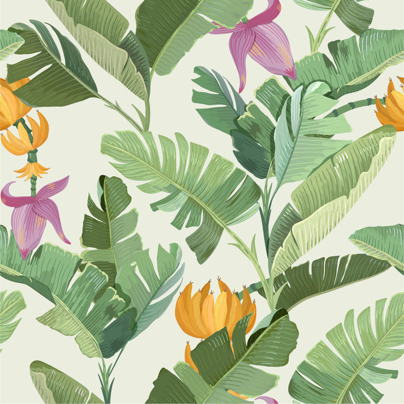 Palm Leaves and Exotic Flowers Wallpaper