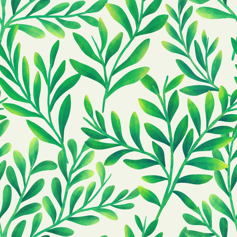 Contemporary Green Leaves Wallpaper Tasteful High-Quality