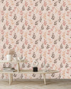 Modish Pink Wallpaper with Leaves Vogue