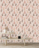 Modish Pink Wallpaper with Leaves Vogue