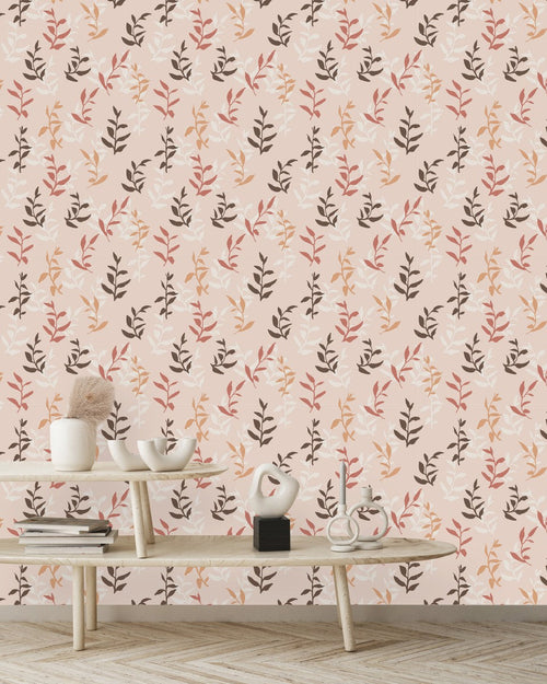 Modish Pink Wallpaper with Leaves Vogue