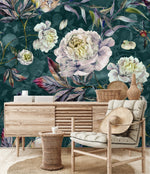 White Peonies on Green Background Wallpaper