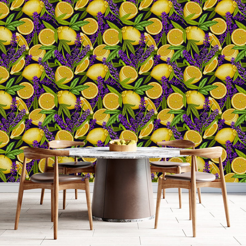 Dark Wallpaper with Lemon Pattern