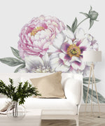 White Wallpaper with Three Flowers