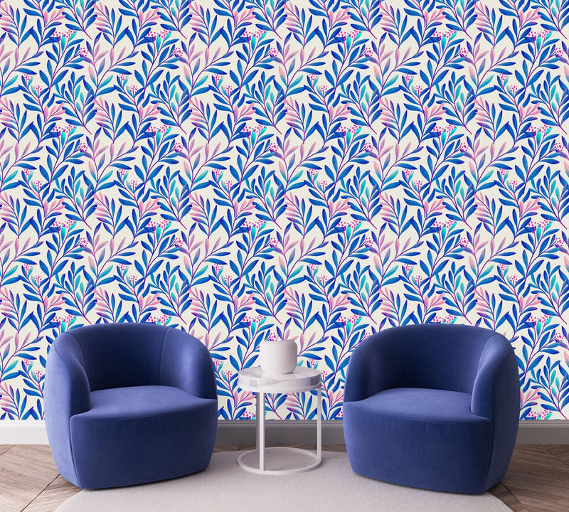 Elegant Blue and Pink Leaves Wallpaper Smart