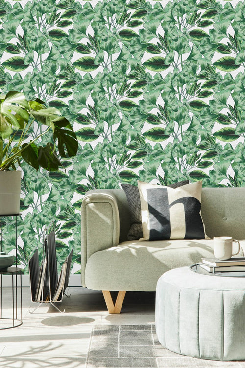 Elegant White Wallpaper with Leaves Fashionable