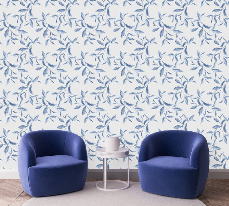 Modish Blue Leaves Wallpaper Smart