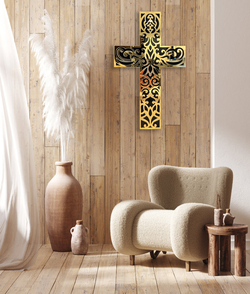 Decorative Gold Cross Wall Hanging Mirrored Acrylic Art