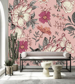 Modish Pink Flowers Wallpaper Chic