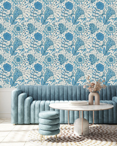 Blue Indian Pattern Wallpaper