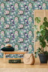 Pink Roses on Green Wallpaper