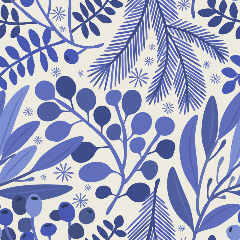Stylish Blue Leaves and Berries Wallpaper Smart